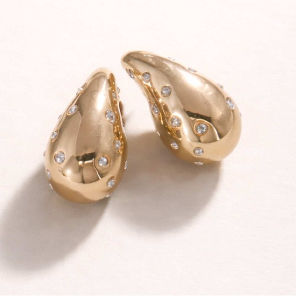 Shiny Gold Shimmer Water drop Earrings (1114) - Picture 2 of 3